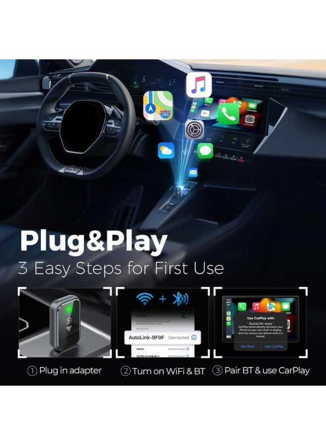 محول لاسلكي 2 في 1 لـ CarPlay و Android Auto - يحول الاتصال السلكي إلى لاسلكي، توصيل وتشغيل سريع، اتصال بدون تأخير، كابل تمديد USB-C/Type-C صغير الحجم، متوافق مع iPhone و Android - Image 3